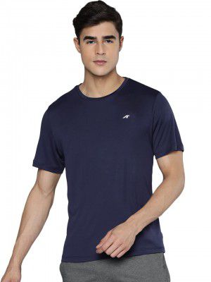 ALCiS Men Navy Blue Anti Static Applique Slim Fit Running T-Shirt