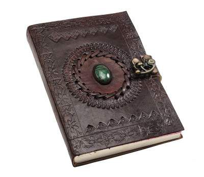 ALCRAFT Real Leather Green Stone Embossed Handmade Diary with Metal Lock -Size of (H) 6*(L) 4.5 Brown