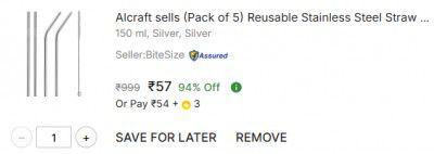 Alcraft sells (Pack of 5) Reusable Stainless Steel Straw 