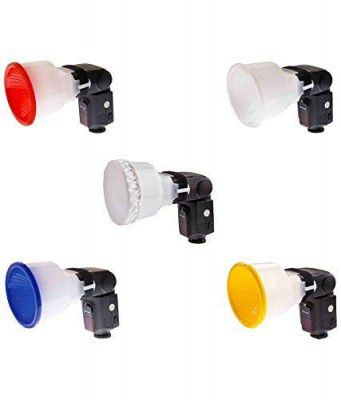 ALFASIYA® Lambency Flash Diffuser with Four Color Domes White, Blue Red and Yellow with White Cloth Diffuser for Camera Flash Photography.