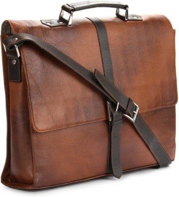 Alfredo-Genuine Leather Laptop Messenger Bag (Light Brown) - by Tortoise