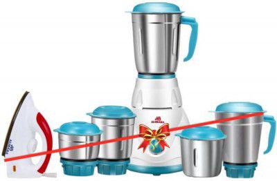 Alibaba Super Combo 750 W Magic Dry Iron (White, Red) & Starlet Five Star 5 Jar 550 Mixer Grinder (5 Jars, White & Sea Green)