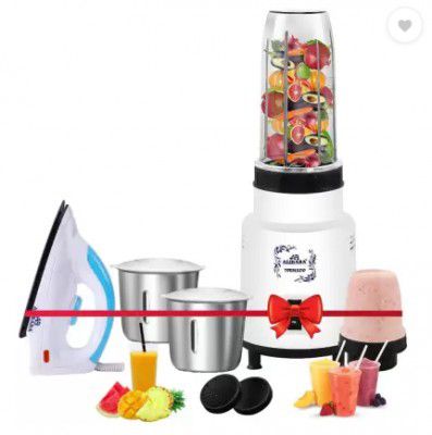 Alibaba Ultra Combo 750 W Dry Iron & Tornado Fabulous 4 Jar Nutri Blender for Storage, Juicing, Mixing, Grinding 600 Juicer Mixer Grinder (4 Jars, Ivory)