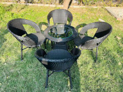 Alisha Craft D-12 Chairs Table Set 4+1 Wicker Patio Furniture Sets 4 Chair and 1 Table with Cushions