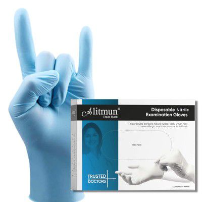 ALITMUN ® Nitrile Gloves, Disposable Powder Free Examination Hand gloves, True Blue Color, Medium Size, Medical Grade Surgical Gloves