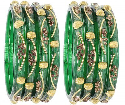 ALIVE Glass and studded with Zircon Gemstone or Beads worked Glossy Finished Bangles kadaa set for Women and Girls