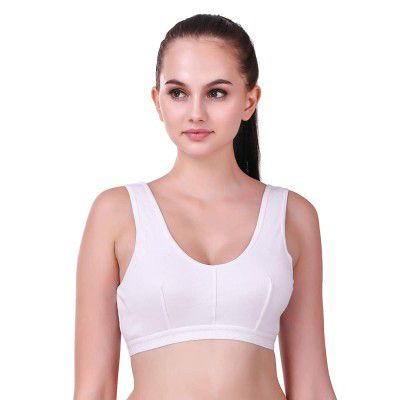 ALIVE Womens Cotton with Lycra Non-Paded and Non-Wired Seamed Sports Bra
