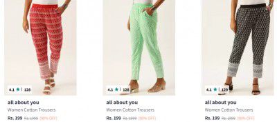 Upto 88% OFF On all about you Women Trousers Starts at Rs 239