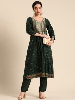 all about youPleated Chanderi Silk Kurta with Trousers