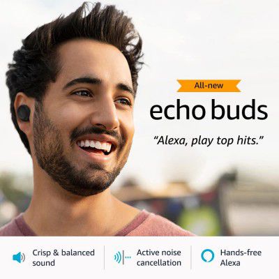 All-new Echo Buds (2nd Gen) | True Wireless earbuds with crisp and balanced sound, Active Noise Cancellation, 3 mics, and Alexa | Black