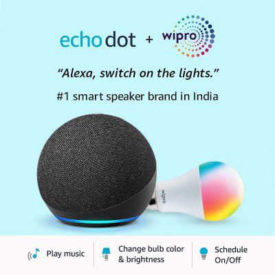 All-new Echo Dot (4th Gen, White) combo with Wipro 9W LED smart color bulb
