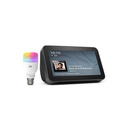 All new Echo Show 5 (2nd Gen, Black) Combo with Mi LED smart color bulb