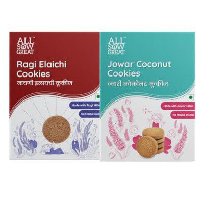 ALL SOW GREAT Millet Cookies Ragi Elaichi & Jowar Coconut Cookies 200 (Pack of 2) 