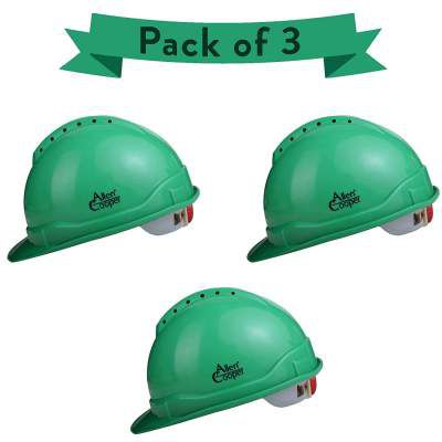 Allen Cooper Industrial Safety Helmet SH-722, Shell with Ventilation, Plastic Cradle with Ratchet adjustable Headband - GREEN (Pack Of 3)