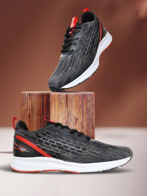 Allen Cooper Men Grey & Red Printed Mesh Running Shoes