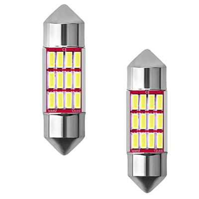 AllExtreme EX00SDW 12 LED Universal Car Interior Super Bright Roof Light Reading Dome Bulb Lamp with Festoon Holder (6W, White, 2 PCS)