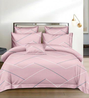 Alliance By Pink Geometric 160 TC Microfibre Queen Sized Bedsheet with 2 Pillow Covers,