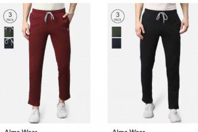 Almo Wear Men Pack Of 3 Solid Pure Cotton Track Pants