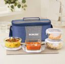 Alora Borosilicate Glass Lunchbox, 4 pc Set (320 ml x 2 + 400 ml x 2), Tiffin 4 Containers Glass Office Lunch Box (1440 ml)...