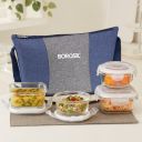 Alora Daisy Borosilicate Glass Lunchbox, 4pc Set (320ml x 2 + 240ml x 2), Tiffin 4 Containers Glass Office Lunch Box (1120 ml)...