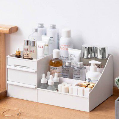 Aloxe Cosmetic Organizer Box Drawers Storage Plastic Stationary Makeup Organiser Makeup Vanity Box (White)
