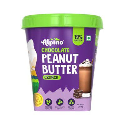 ALPINO Chocolate Peanut Butter Crunch 200g - Roasted Peanuts, Chocolate Paste, Brown Sugar & Sea Salt - 24g Protein, Vegan – Plant Based Peanut Butter Crunchy