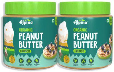 ALPINO Organic Natural Peanut Butter Crunch 800g - 100% Roasted Organic Peanuts - 30g Protein, No Added Sugar & Salt, non-GMO, Gluten Free, Vegan – Plant Based, Unsweetened Peanut Butter Crunchy – 400