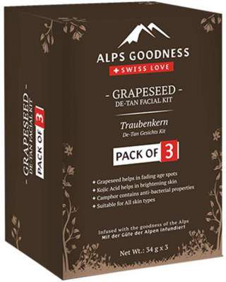Alps Goodness Grapeseed De-Tan Facial Kit - Pack of 3 (34 g x 3) - Cruelty-Free