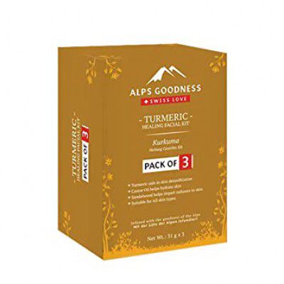 Alps Goodness Turmeric Healing Facial Kit - Pack of 3 (31 g x 3) - Helps Hydrate and Moisturise Skin, Imparts Skin Radiance - Cruelty Free