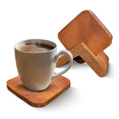 Alt Co Pack of 6 Wooden Tea Coasters with Stand, Natural Wood - Export Quality, Coasters for Cups Set of 6, Durable and Long-Lasting, Premium Finish, 1 Year Warranty