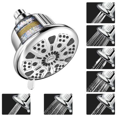 ALTON FLT40500, 5-Inch, 7-Function, 15-Stage Shower Filter for Hard Water | Bathroom Water Softener | Silver Shower Head Filter