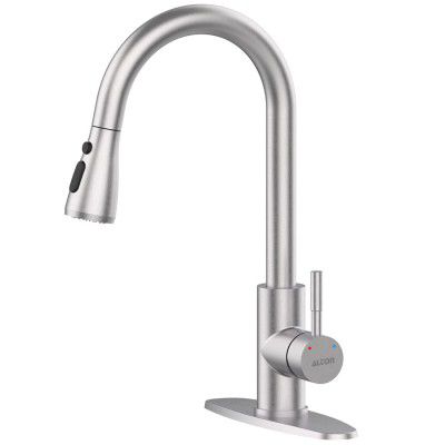 ALTON LEO13000, Single Lever Sink Mixer with Dual Flow Pull-Down Sprayer, Brushed Nickel Finish, Zinc, Silver