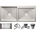 ALTON Stainless Steel Handmade Double Bowl Kitchen Sink With Basket (Matte, 45x20x9 INCH With Hole)...