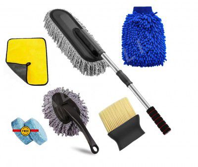 ALWAFLI Car Duster Car Cleaning Accessories Kit 5 Pcs Set Interior & Exterior Car Cleaning Detailing Brush Scratch & Lint Free Car Cleaning Cloth Car Ac Vent Cleaner Brush (5)