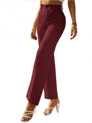 ALYNE Women's Trouser Pants for Women Stretchy Straight Leg Elastic Waist with Button/Regular Fit Trouser Pant for Regular Casual & Office