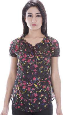 Amadore Casual Short Sleeve Printed Women Black Top