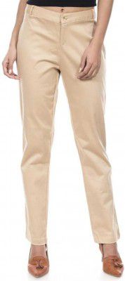Amadore Regular Fit Women Beige Cotton Lycra Blend Trousers