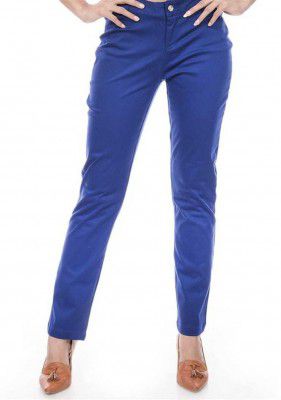 Amadore Regular Fit Women Blue Cotton Lycra Blend Trousers