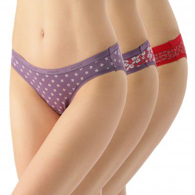 Amante Printed Cotton Low Rise Bikini Panty Pack (Pack of 3)