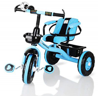 Amardeep and Co Baby Tricycle Brendon Blue with Cushion Seat 2-5 Years with Large Basket, Arm Rest and Safety Belt