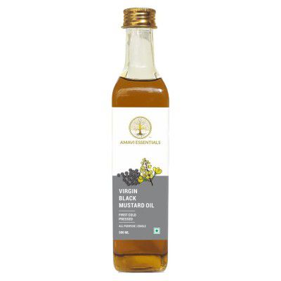 AMAVI ESSENTIALS Wooden Cold Pressed Rajasthan Black Mustard Oil -500 Ml