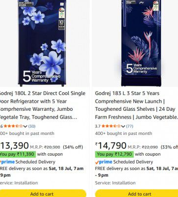 Amazon : Apply Coupon On Godrej  Refrigerator