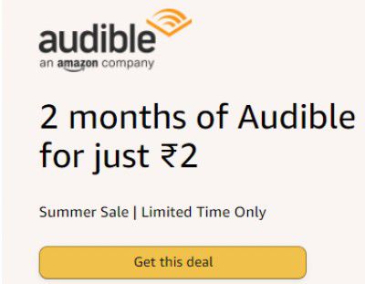 Amazon Audible: 2 months of Audible Worth ₹398 @ ₹2