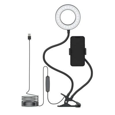 Amazon Basic 3.5" LED Selfie Ring Light with Phone Holder, Flexible Arm Desk Mount Clamp | 3 Color