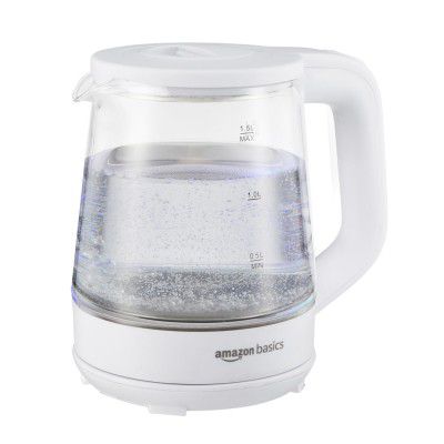 Amazon Basics 1.5 Litre Electric Glass Kettle | 1350W | Multipurpose Travel Kettle