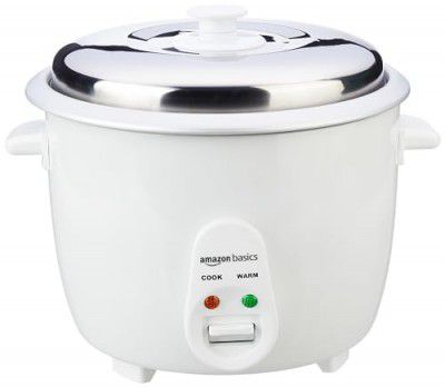 Amazon Basics 1.8 liter Electric Rice Cooker | Cooking Capacity of 750g | Stainless Steel Lid | Non-Stick Coating (White)