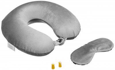 Amazon Basics 100% Memory Foam Travel Neck Pillow with Eye Mask and Ear Plugs Combo|Ergonomically Designed for Ultimate Comfort