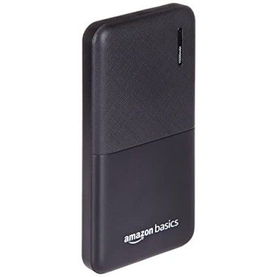 Amazon Basics 10000 mAh Lithium Polymer Power Bank | Dual Input (Type C, Micro USB), Dual Output (2 USB) | Black