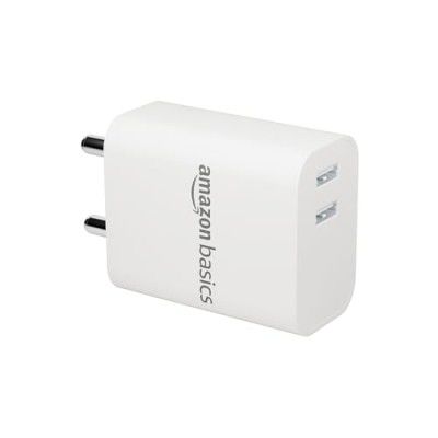 Amazon Basics 12W Dual Port Fast Charger | includes 1 m Micro USB Cable
