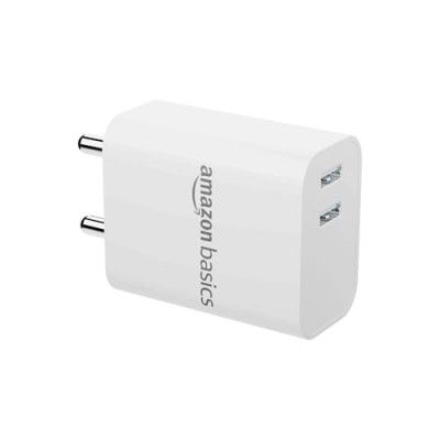 Amazon Basics 12W Dual Port Fast Charger | 12W Max Output | Includes 1 m Micro USB Cable